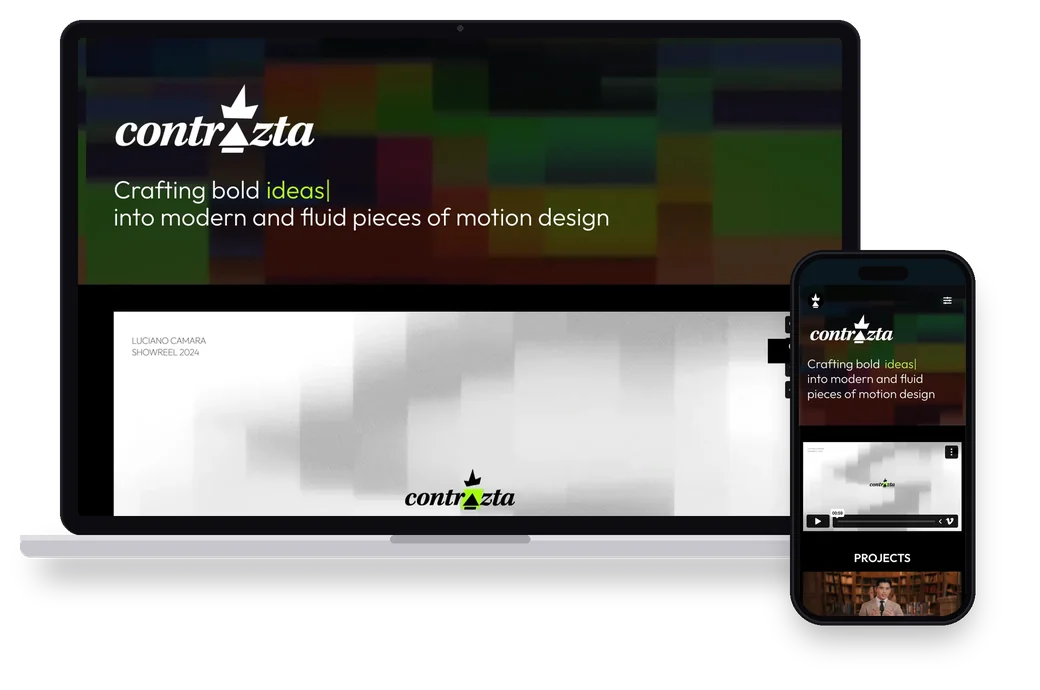 Site da Contrazta aberto no notebook e no celular