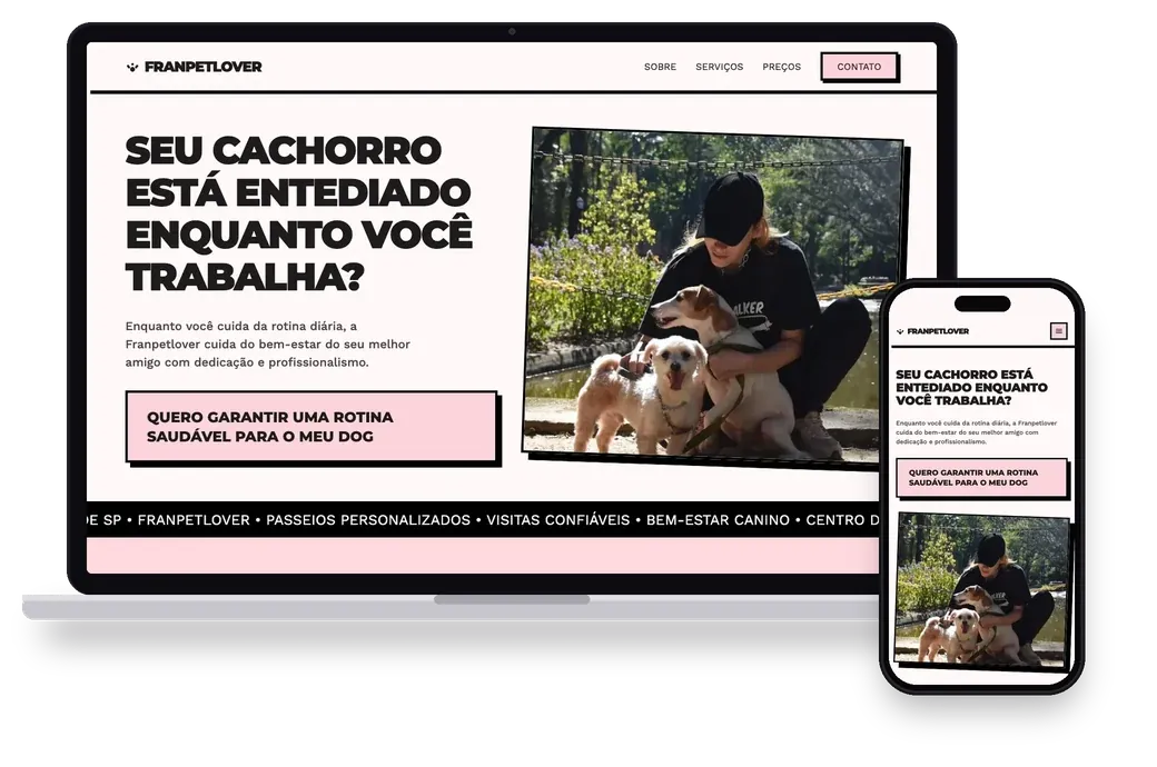 Site da Franpetlover aberto no notebook e no celular