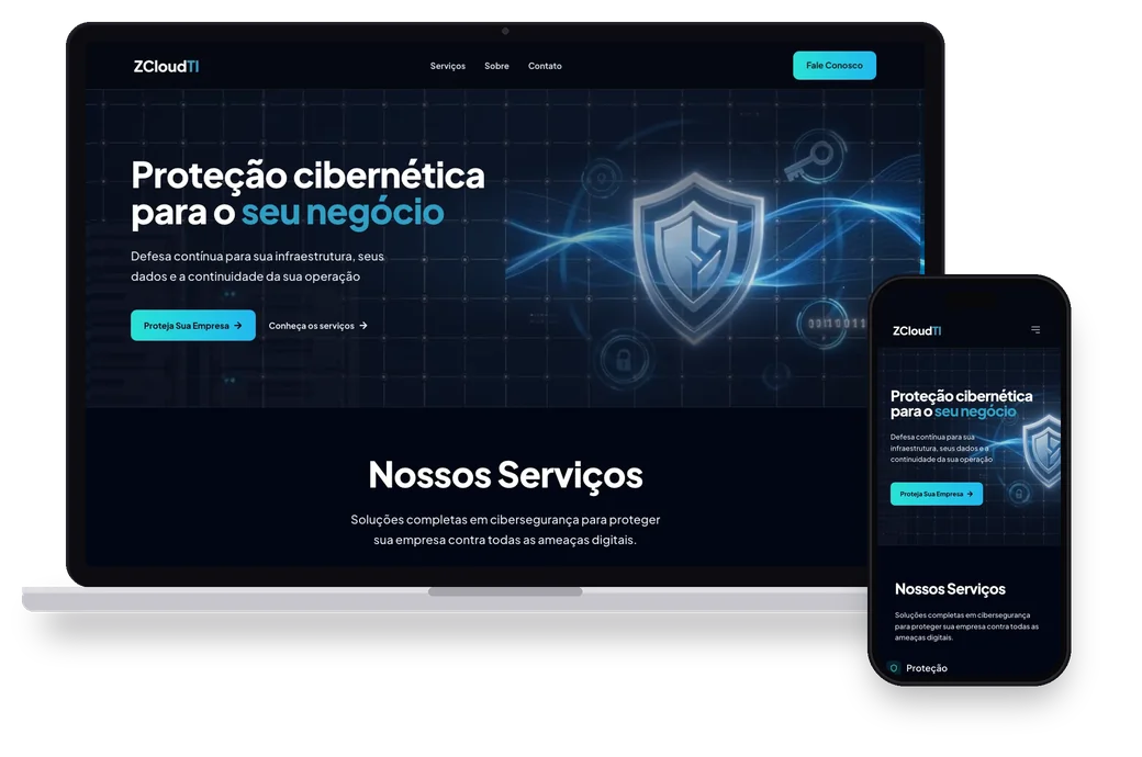 Site da ZCloudTI aberto no notebook e no celular